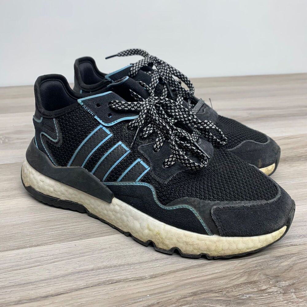 Adidas Nite Jogger Running Shoes Mens Size 7 Black Blue Sneakers Chunky FV3591
